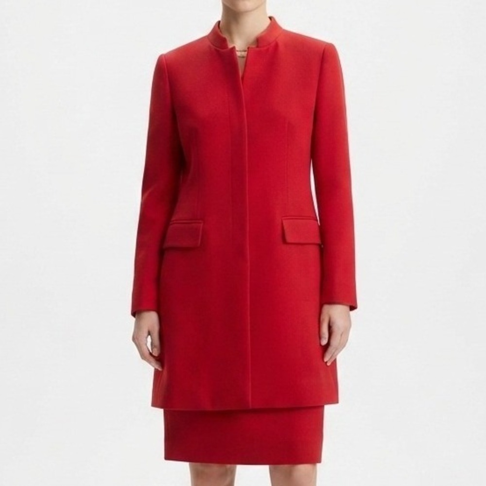 Amanda Smith Skirt Suit Set Womens 6 Red Mandarin Collar Longline Blazer Career